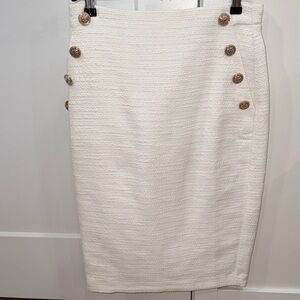 Ann Taylor Ivory Tweed Pencil Skirt with Gold Buttons